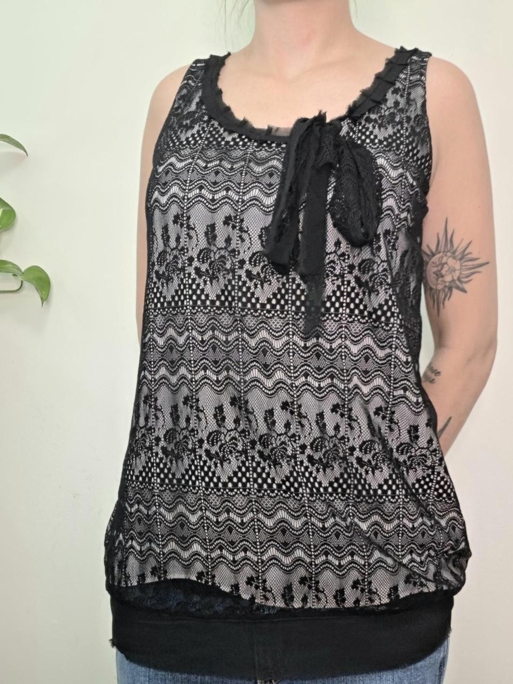 y2k whimsigoth lace bow tank top Size S